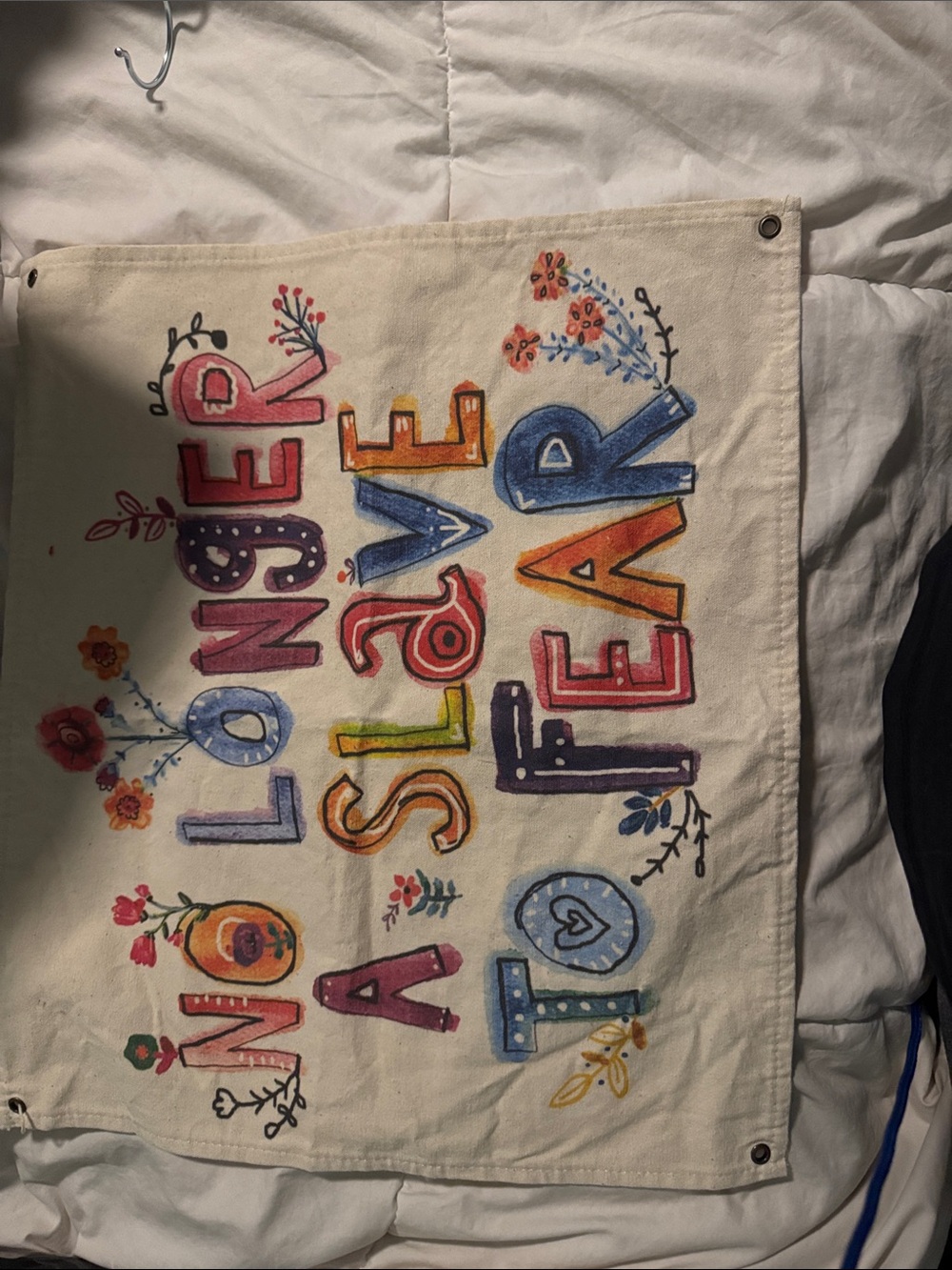 Hand-Painted Canvas Banner - 'No Longer A Slave To Fear' - Multicolor